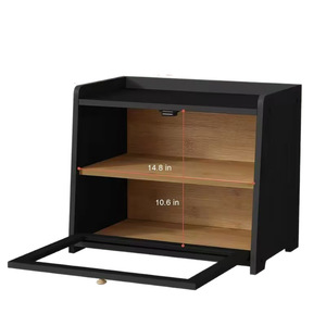 Bamboo Bread Storage Box <b>Double</b> Layer With Glass Door Black Kitchen Countertop Bread <b>Bin</b> - Product Image 5