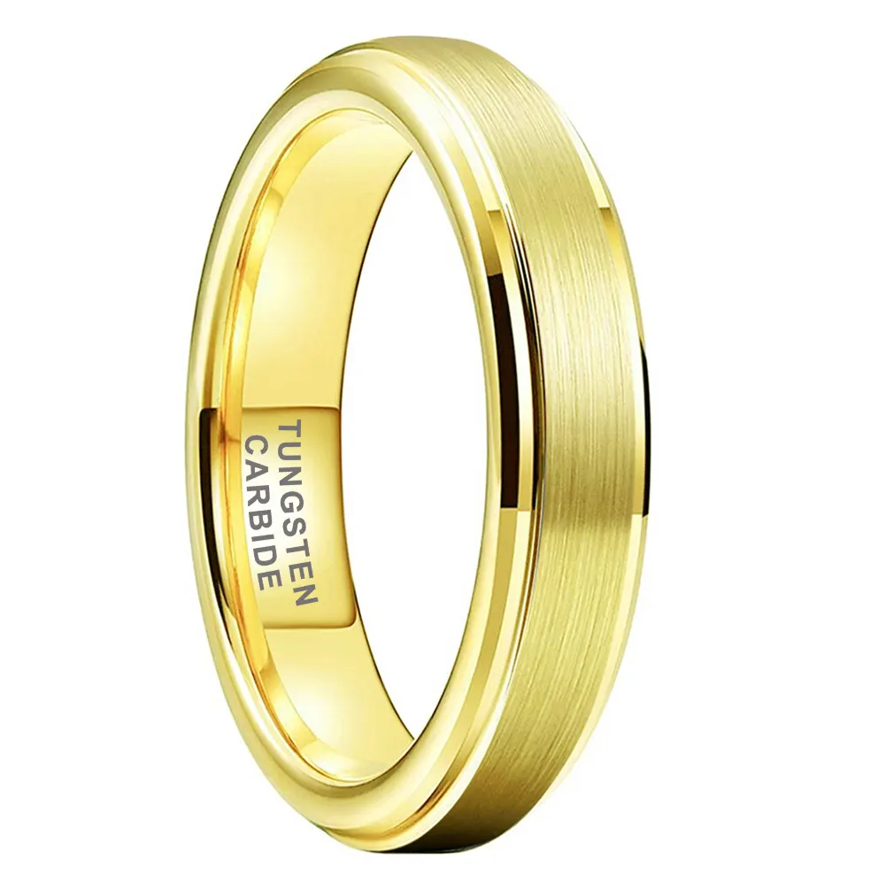Coolstyle-Anillo de boda de tungsteno chapado en oro para hombre y mujer, joyería de compromiso, 4mm, venta al por mayor