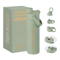 Bouteille d'eau isotherme à double paroi en acier inoxydable 304 de 20 oz avec paille et couvercle à poignée, idéale pour le sport, les activités de plein air et la randonnée
