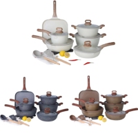 Ensemble de batterie de cuisine haut de gamme 16 pièces avec revêtement granit, comprenant : Marmite 24/28CM, Casserole 18CM, Poêle à frire 26/28CM, Plat à pizza 28CM, avec poignées délicates