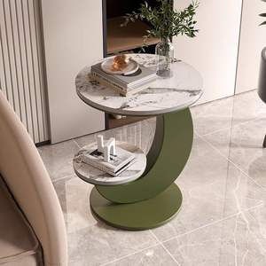 Mesa de Centro Redonda Moderna de Doble Capa con Tapa de Mármol, Mesa Auxiliar con Almacenamiento, Decoración para Sala de Estar - Product Image 4