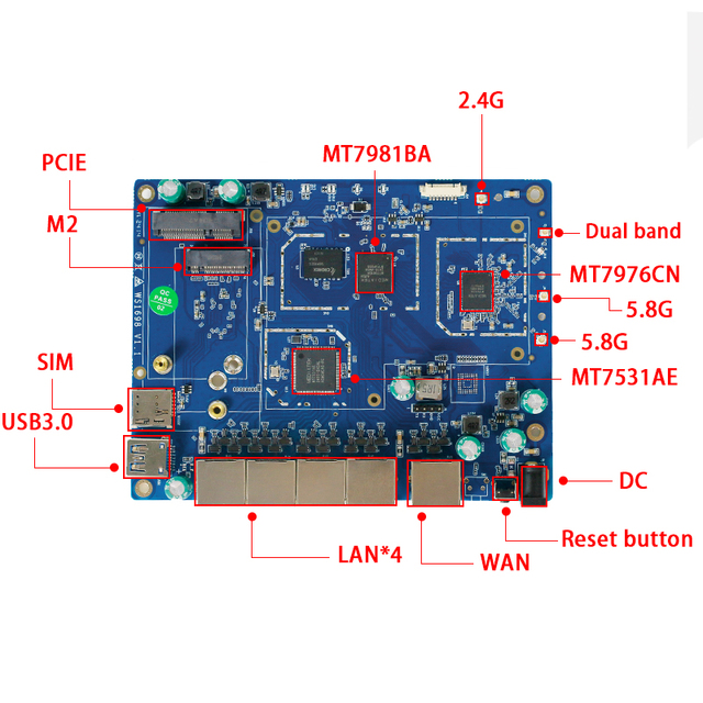 HUASIFEI Dual Band Gigabit Wifi6 5g Wireless Router PCBA Chip MT7981B+MT7976 5g Router Sim Card