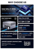 Mini PC con IA y NAS, Intel Core Ultra 9 285H, Servidor de Almacenamiento de 8 Bahías con LAN de 10 GbE para Laboratorio en Casa y Almacenamiento