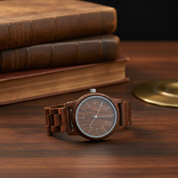 Jam Tangan Kayu Mewah Bergaya Sporty untuk Pria, Analog Quartz Movement 44mm, Bisnis Antik Modern, Kaca, Tidak Tahan Air
