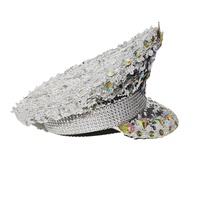 Casquette de Capitaine à Paillettes et Strass pour Festival, Anniversaire, Burning Man, Rave – Accessoire de Costume et Coiffe EDM – Vente Directe Usine