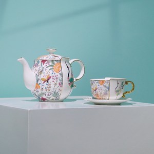 Ceramic Tea <b>Set</b> - Floral Bird <b>Teapot</b> with 2 Cups and Saucers Gift Box - Product Image 4