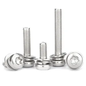 304 Stainless Steel Putaran Kepala Torx Tiga Kombinasi Sekrup Pan Kepala Datar Musim Semi Pencuci Torx Alur Kombinasi Baut Bolt