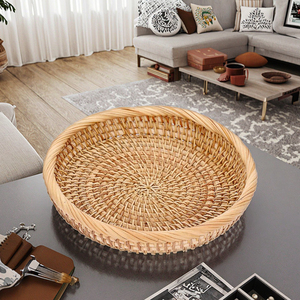 Phong Cách Hiện Đại Mây Tự Nhiên Dệt Giỏ Trái Cây Vòng Trang Trí Phục Vụ Khay Nhỏ Dệt Giỏ <span class=keywords><strong>Wicker</strong></span> - Product Image 2