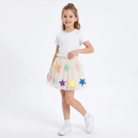 Rok Tutu Anak Perempuan Payet Bintang Patch Tulle Berlapis Jaring Gading Pinggang Elastis Rok Balita Pesta Putri Tari Warna-warni