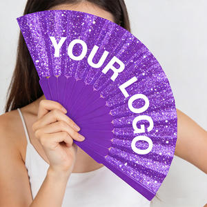 Ventilador de mano plegable de plástico de poliéster personalizado al por mayor de 13 pulgadas para sublimación, en blanco, para DIY, ideal para festivales/bodas - Product Image 1
