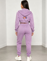Ensemble de survêtement en coton personnalisé de haute qualité pour femme, avec sweat à capuche court zippé et pantalon de jogging à taille élastique avec cordon de serrage