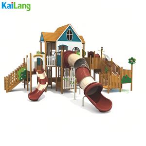 Aire de jeux populaire pour enfants en plein air, en forme de <span class=keywords><strong>cabane</strong></span> en bois, avec toboggan combiné, aire de jeux sportive en bois pour enfants en plein air - Product Image 1