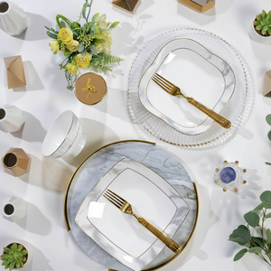 50-Piece Durable Luxury Bone China <b>Dinnerware</b> Set Scenic Pattern Gold Trim Europe Beijing Design Dishwasher Safe 7-9 User - Product Image 2
