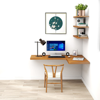 Combinaison d'étagère de bureau d'angle à sens unique en bois massif nordique petit bureau d'étudiant de ménage simple suspendu en forme de L
