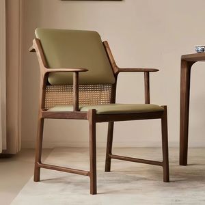 Chaise de salle à manger en bois massif, style rétro, rembourrée - Product Image 1