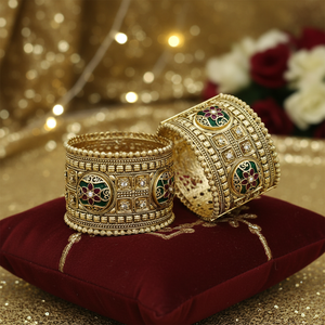 Women's Indian Traditional High Quality Gold Plated <b>Engraved</b> Copper <b>Bangles</b> Set Wedding Anniversary Party Gift - Product Image 3