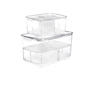 Bpa Free Plastic 2 Pieces Drain Stackable Drawers Refrigerator Storage Box Pull Out Fridge Storage Organizer Set