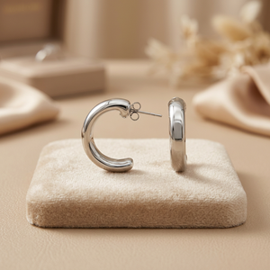ต่างหูแบบมินิมอลรูปครึ่งวงกลม เงินแท้ 925 [เส้นผ่านศูนย์กลาง 4.0 มม.] - Product Image 2