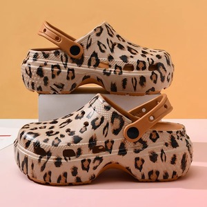 Ladies' EVA Leopard Print Massage Anti-Slippery Flat <b>Clogs</b> Adjustable Thick Sole Sandals Breathable Indoor/Outdoor Use Slippers - Product Image 3