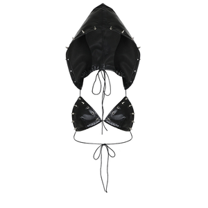 パンクリベットPUブラックフード付きクロップトップとスカートの2ピースセット女性用2025ファッションセクシーなクラブウェア - Product Image 3