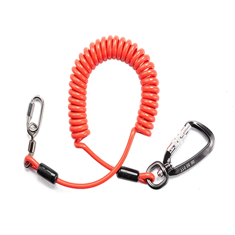 ขายส่ง OEM หนัง PVC เชือกเส้นเล็ก Carabiner ยืดหยุ่นเกลียวสายเหล็กความปลอดภัยสปริงขดลวดเครื่องมือเชือกเส้นเล็กสําหรับสีฟ้าเป็น