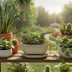 Maceta de Bonsái de Cerámica Yixing al por Mayor, Pequeña, Multiestilo, de Porcelana con Esmalte Azul, Duradera, Ecológica, para Jardín y Hogar - Product Image 3