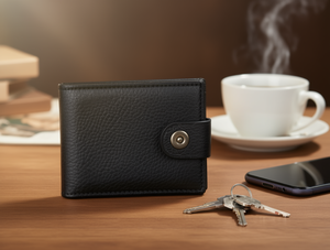 Portafoglio da uomo con chiusura a bottone singolo in vera pelle, stile minimalista Normcore - Product Image 2