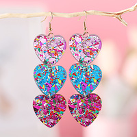 Nouvelles boucles d'oreilles pendantes en acrylique en forme de cœur pour la Saint-Valentin avec paillettes, boucles d'oreilles pour la Saint-Valentin pour les fêtes, les rendez-vous, boucles d'oreilles pour femmes