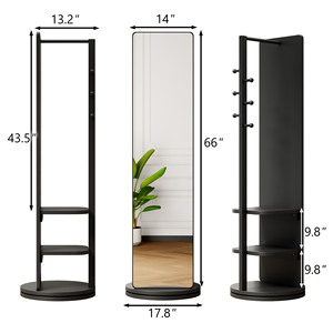 360 Degree Rotating Full Length <b>Mirror</b> With Hook Storage Rack Coat Rack Solid Wood Floor <b>Mirror</b> 66x17.8 Inches - Product Image 4