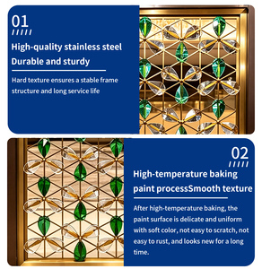 Paravent de haute qualité en acier inoxydable avec cadre doré et cristaux émeraude, séparation géométrique qui rehausse le glamour des halls <span class=keywords><strong>d</strong></span>'hôtels de luxe - Product Image 3