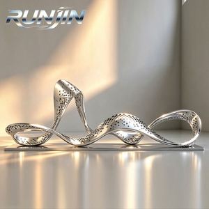 RUNJIN RJ-227 Escultura Metálica Abstracta de Gran Escala en Acero Inoxidable Pulido, Bailarina de Ballet Fluida, Forjada a Mano - Product Image 2