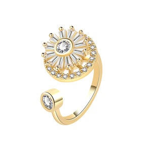 <b>Anxiety</b> Spin Gemstone Engagement Micro Insert Pink Cubic Zirconia Copper <b>Gold</b> Plated Wholesale Adjustable Fashion Jewelry Open - Product Image 5