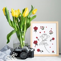 Autocollants en forme de rose, 6 pièces, décalcomanies transparentes pour l'artisanat, autocollants de fleurs imperméables, autocollants vintage en vinyle rouge sur le thème des fleurs