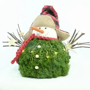 Christmas Snowman Preserved Moss Lichen Snowman For Xmas Tree Ornament