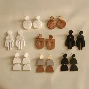 New Fashion Vintage Brown White Black Earring Acrylic Clay texture Fancy Earrings For Party Girls