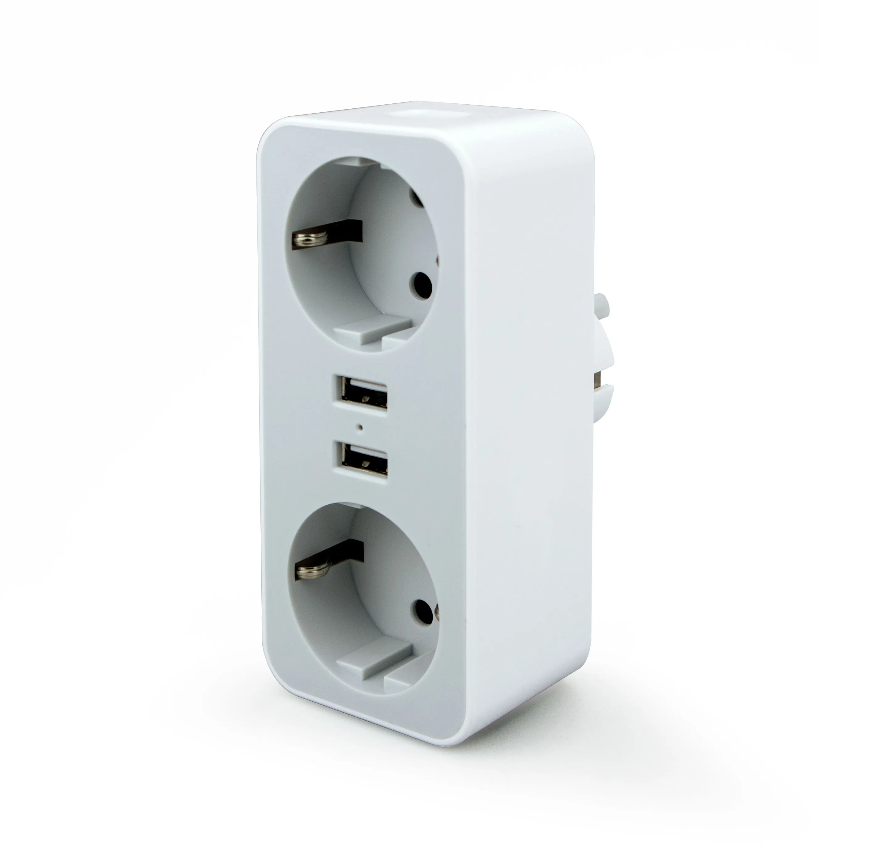 Socket Adapter, 2 Sockets (4000 W) and 2 USB Ports (2.4 A), wall Socket Short Circuit Protection and Overcurrent Protection