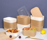 Boîte à lunch jetable rectangulaire en papier kraft compostable de 500 à 1000 ml avec couvercles, boîte à repas en papier anti-fuite pour micro-ondes
