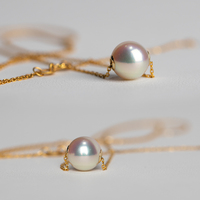 Collier pendentif en or véritable 14K 18K avec perles rondes Akoya d'eau de mer, différentes tailles disponibles pour femme, cadeau idéal pour les fêtes