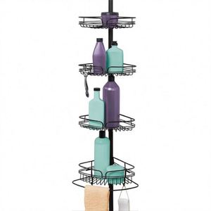 Modern 4-Tier Metal Telescopic Shower Caddies Black <b>Corner</b> Rack Storage Organizer <b>Bathroom</b> Bedroom Apartment Living Room Hotels - Product Image 1