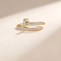 Bague pour femme en argent sterling S925 plaqué or 14K, 0,5 CTW, motif clou, entièrement pavée de moissanite taille ronde, sertie à griffes