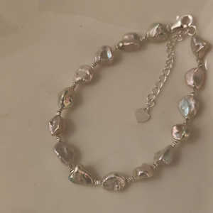 Bracelet en perles de Keshi d'eau douce naturelles sans pépins, bracelet étincelant - Product Image 1