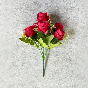 Bouquet de 7 roses artificielles de style européen, en soie, pour décoration de table extérieure, hôtel, mariage - Product Image 3