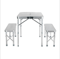 Nouvelle table de pique-nique pliable en aluminium portable pour l'extérieur, vente en gros, logo personnalisé, tables pliables avec 2 sièges de banc