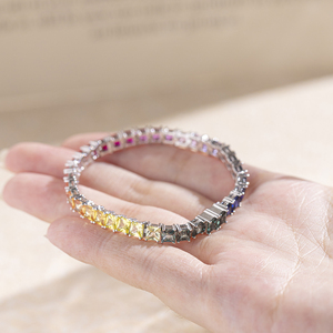 Pulsera de tenis unisex de moissanita y perlas de imitación All Fashions, diseño de arcoíris azul degradado, accesorios elegantes de estilo hip hop - Product Image 5