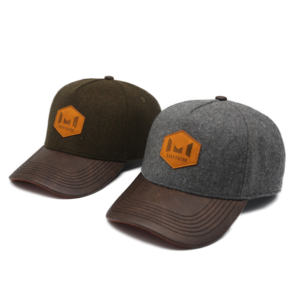 Casquette de baseball à visière incurvée en polyester, laine et cuir, 5 panneaux, fabrication chinoise ODM OEM - Product Image 4