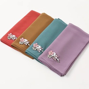 ฤดูใบไม้ผลิล่าสุดชีฟองฮิญาบสีบริสุทธิ์ผู้หญิงผ้าคลุมศีรษะมุสลิมผ้าโพกหัวผ้าพันคอฮิญาบดอกไม้ Rhinestone ลูกปัด - Product Image 2