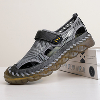 Sandales en cuir pour hommes, respirantes, à semelle en mesh, fabriquées à la main, avec logo personnalisé en stock, chaussures décontractées pour l'été