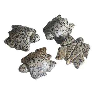 1.5英寸天然达尔马提亚碧玉海龟水晶龟口袋石动物雕像口袋雕像雕塑
