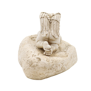 Statua da Giardino in Resina di Angelo Dormiente su Roccia, Decorazione Vintage Bianca per Patio, Prato e Tombe - Product Image 5