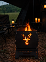 Brasero portable en acier au carbone avec motif cerf découpé pour le camping en extérieur et au jardin